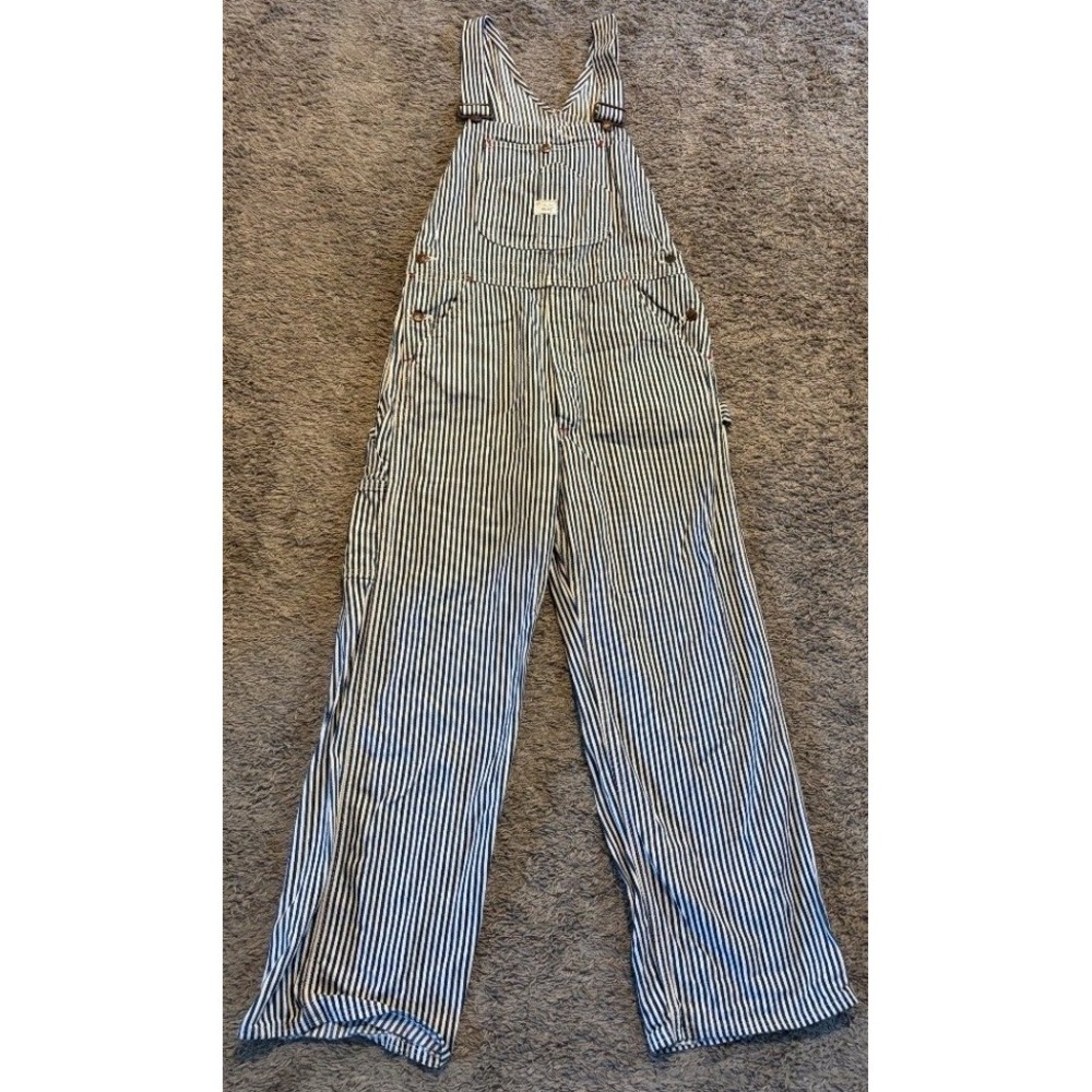 Vintage Big Mac Hickory Stripe Square Back Bib Overalls Blue White Workwear S
